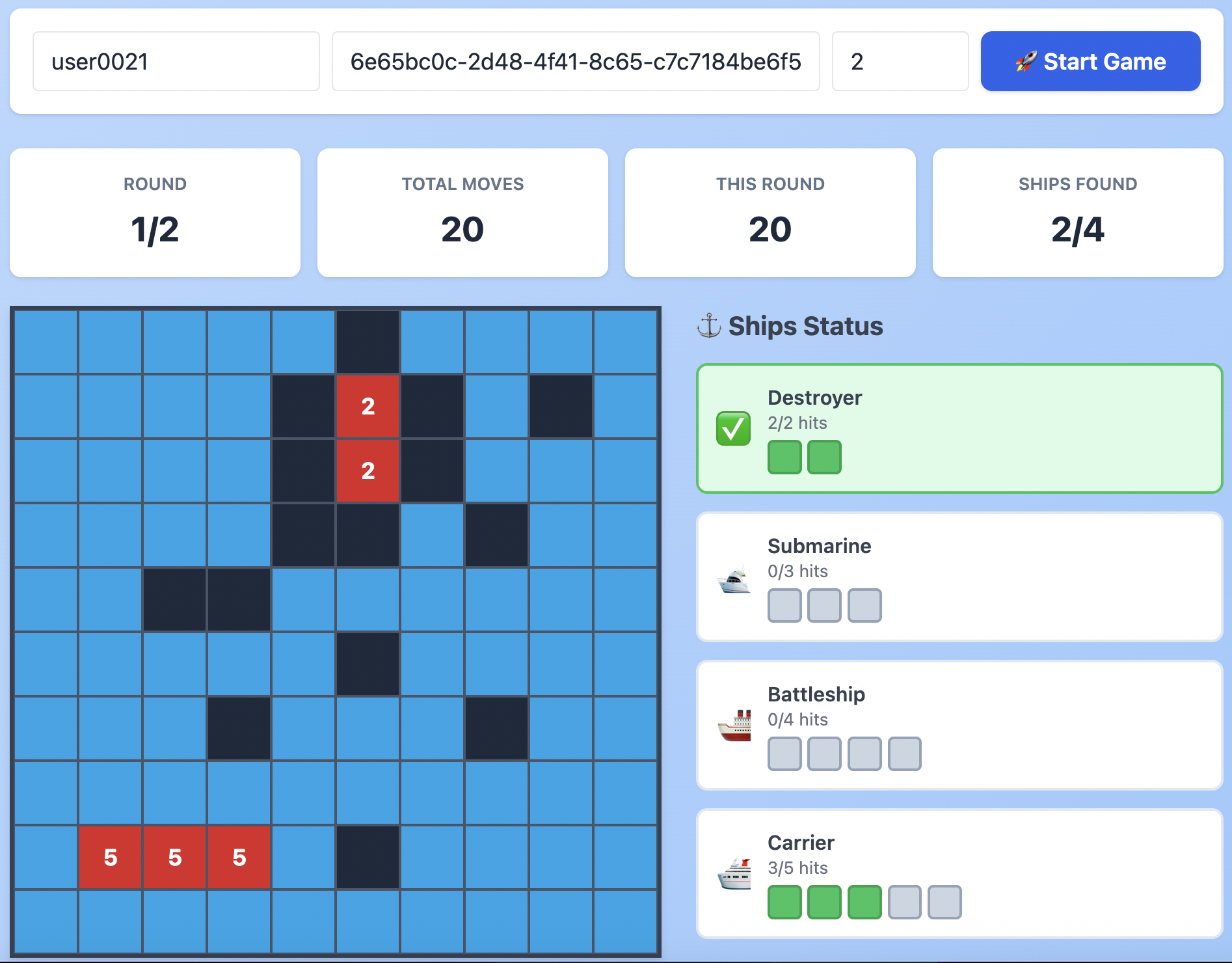 Sandbox environment with game in progress