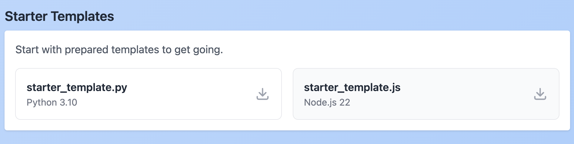 Developer portal starter templates section